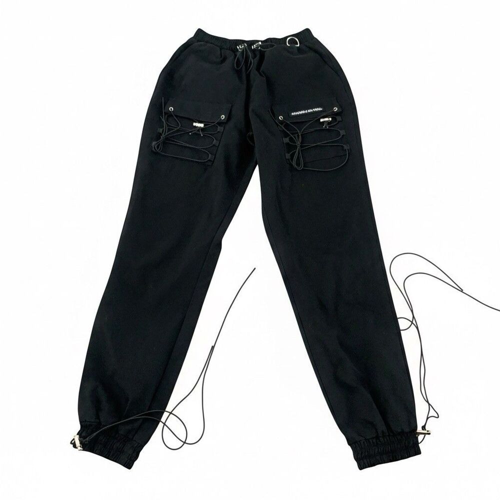 Maniere de Voir Jogger Cargo Pants Women's Size 8 Goth Punk Black Pull On EUC